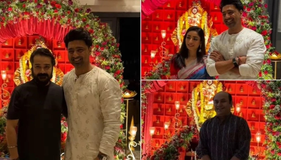 A gathering of stars at Dev's home for Ganesh Puja; a special moment with Prosenjit.